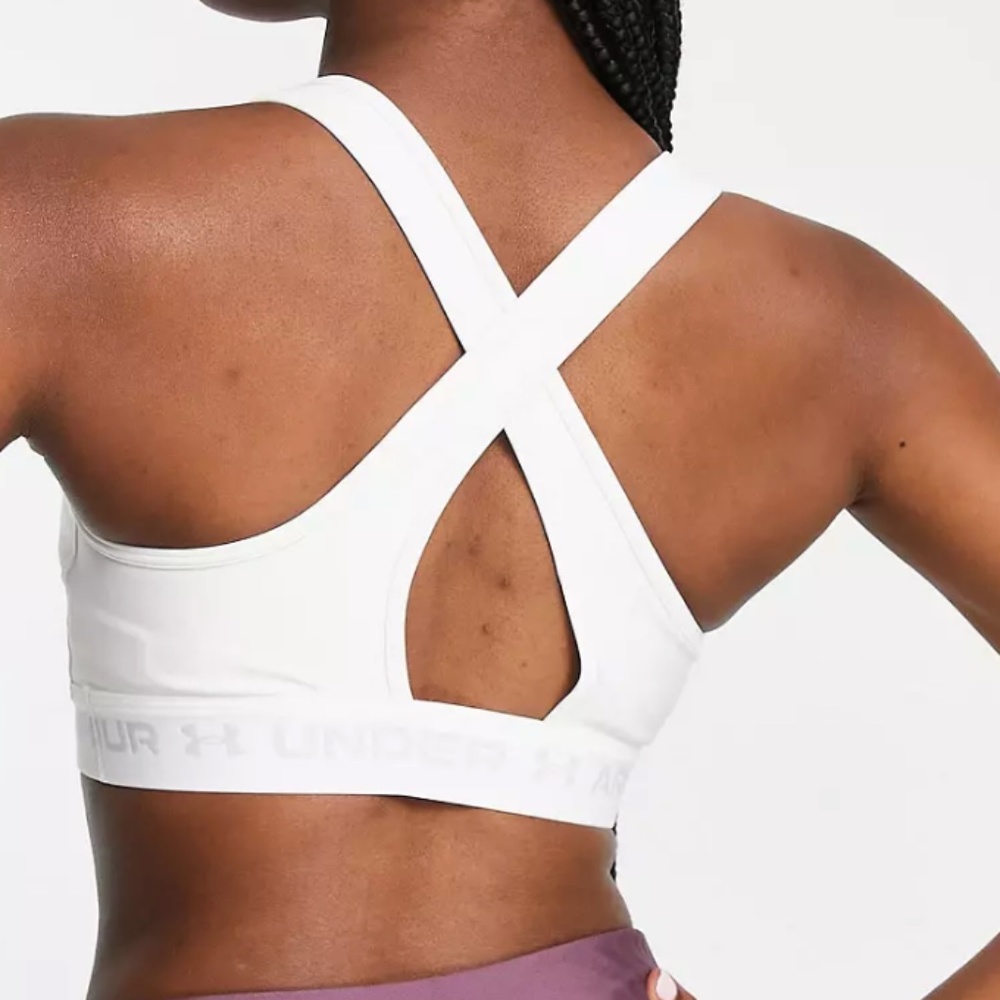 Under Armour Training mid support crossback sports bra- white